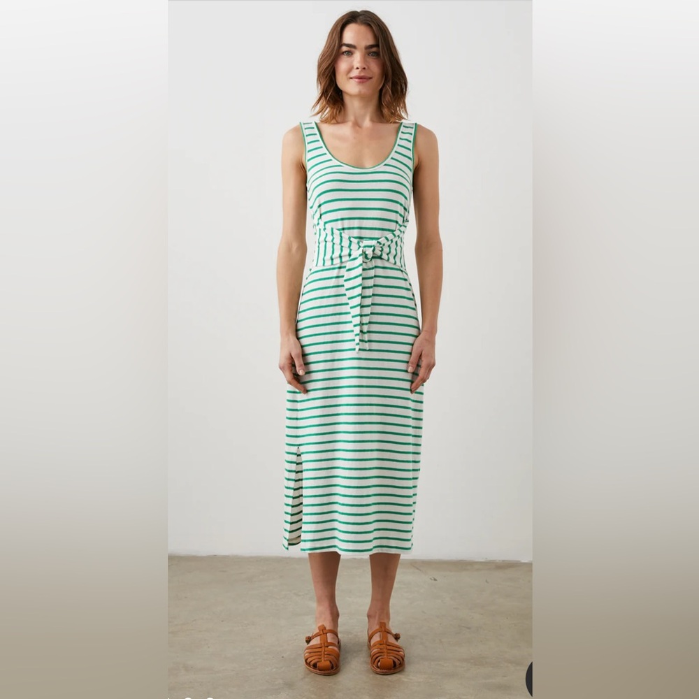 Rails - Meg Dress - Green And White Striped MIDI Dress - Size Medium
